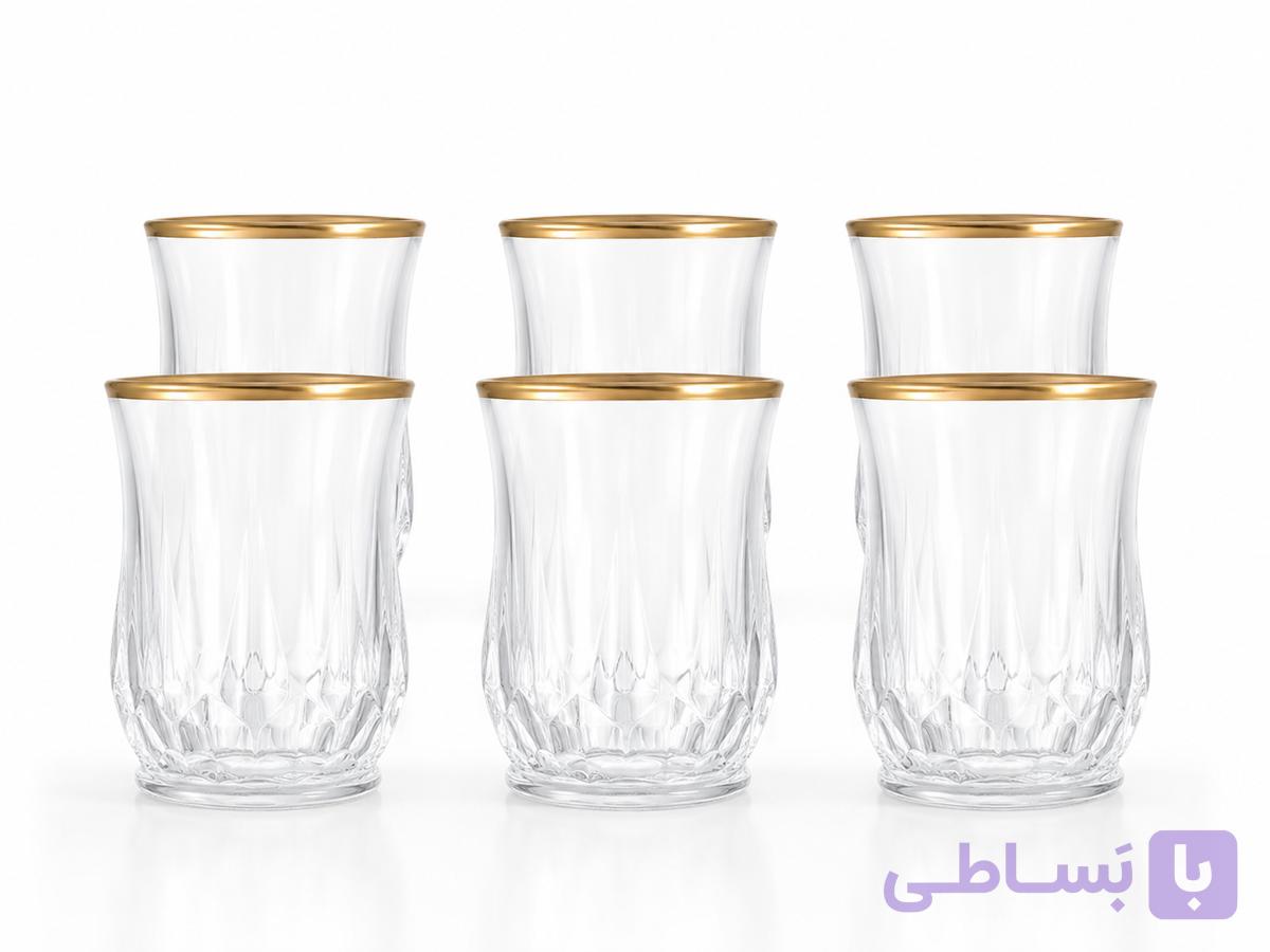 ست ۶ عددی لیوان شربت خوری اصفهان گلس شیشه‌ای لب‌طلایی