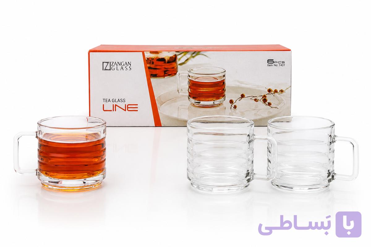 ست ۶ پارچه لیوان شیشه‌ای دسته‌دار Zangan Glass مدل Line