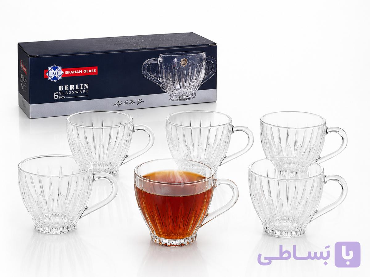 ست ۶ عددی فنجان شیشه‌ای دسته‌دار برلین (Berlin) اصفهان گلس