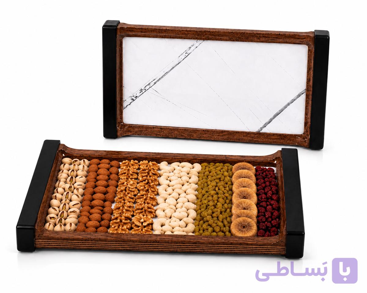 سینی پذیرایی رایکا طرح سنگ با دسته های فلزی