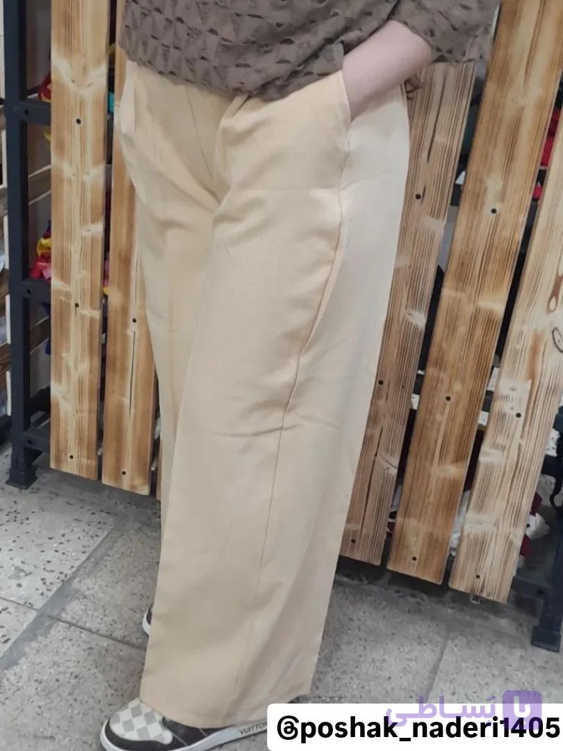 شلوار پارچه ای  بگ مازراتی رنگ کرم سایز L تا 3X