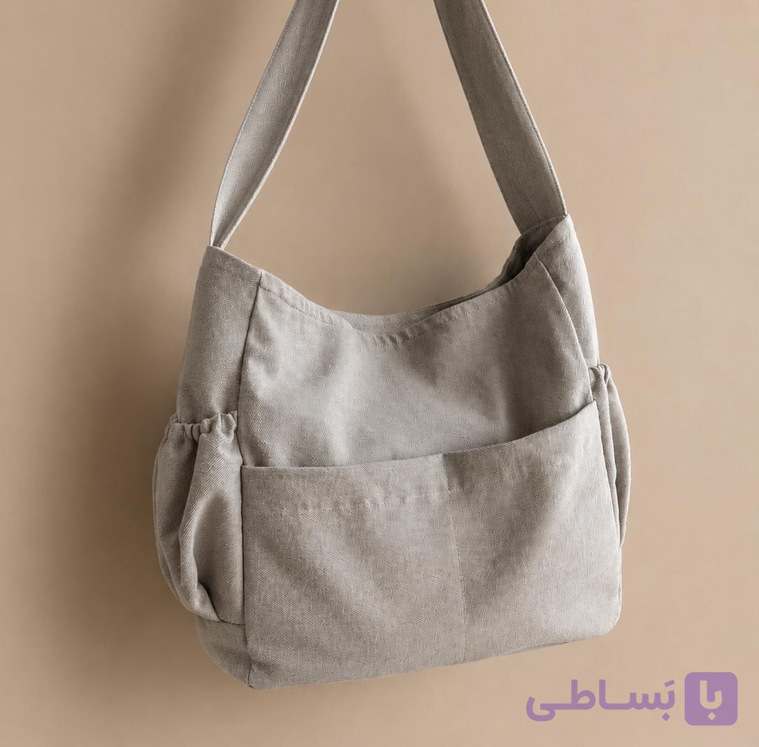 کیف دوشی پارچه‌ای طوسی روشن