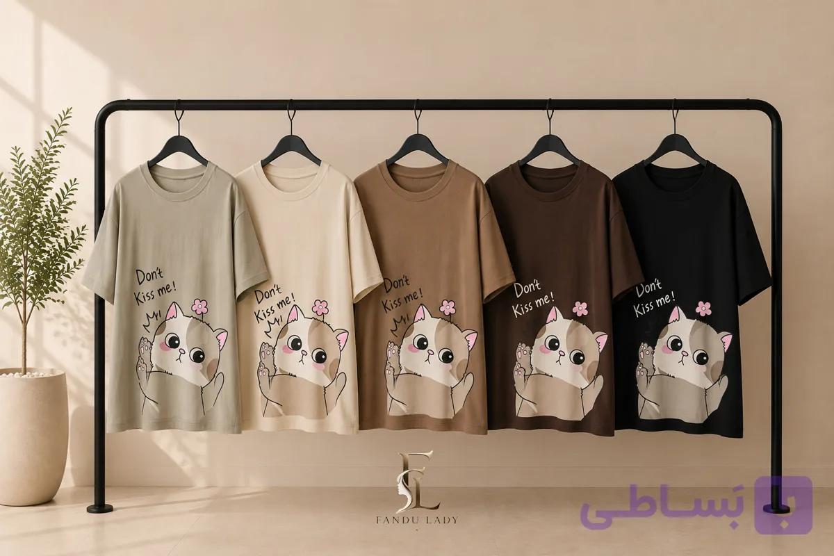 تیشرت لانگ زنانه سوپر پنبه گرم بالا درجه یک طرح گربه