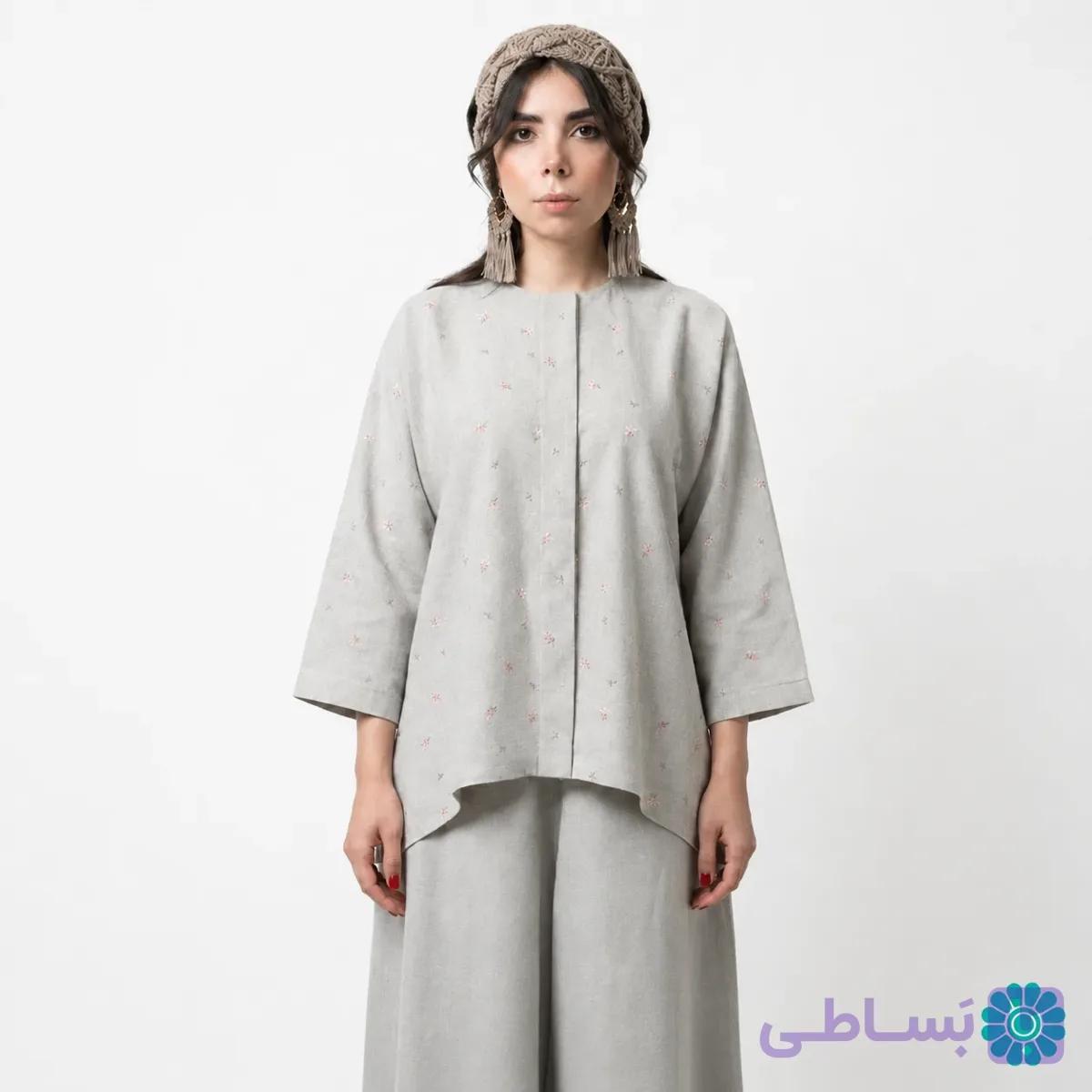 ست بلوز با شلوار دامنی لینن تابستانی "سایه برگ"