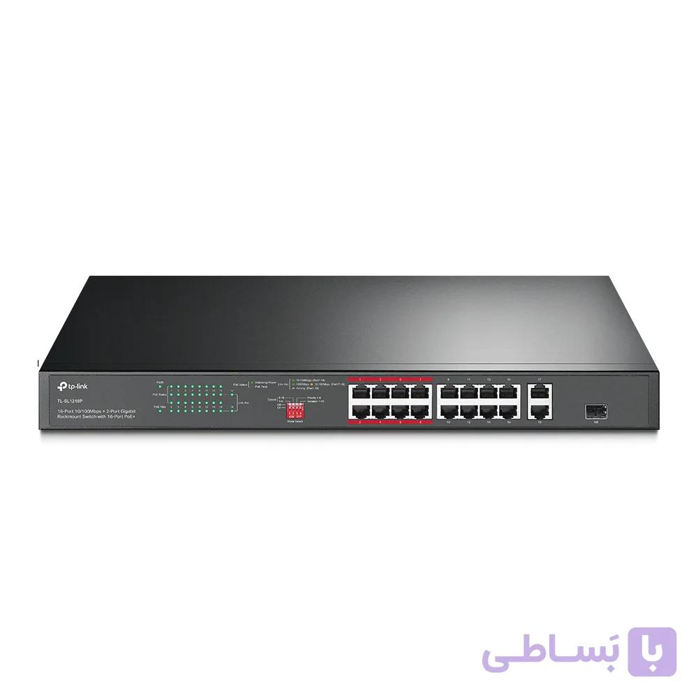 TP-LINK TL-SL1218P 16-Port 10/100 Mbps + 2-Port Gigabit Rackmount Switch with 16-Port PoE+ — تصویر 1