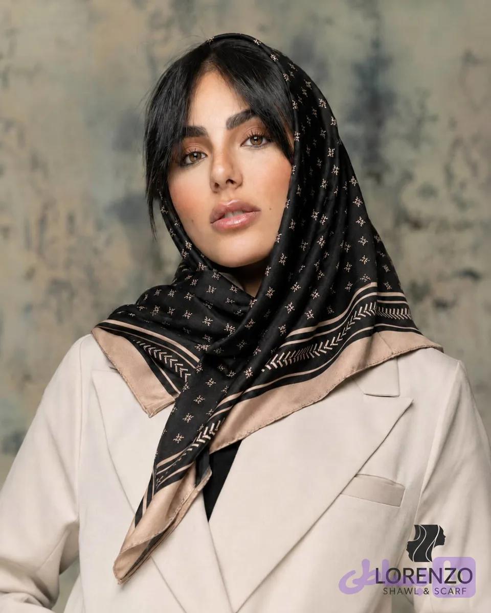 بیبی اسکارف ابریشم (تِم مشکی کرم) — تصویر 1