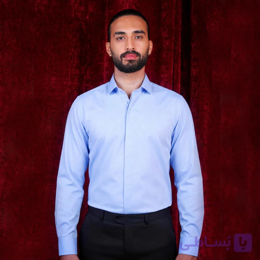 پیراهن مردانه کلاسیک آبی راهدار ریز
