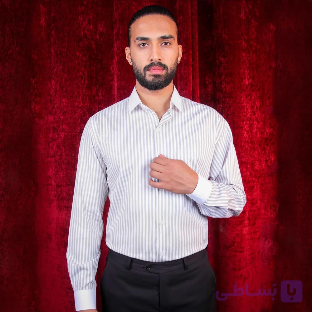 پیراهن مردانه راهدار سفید مچ سفید