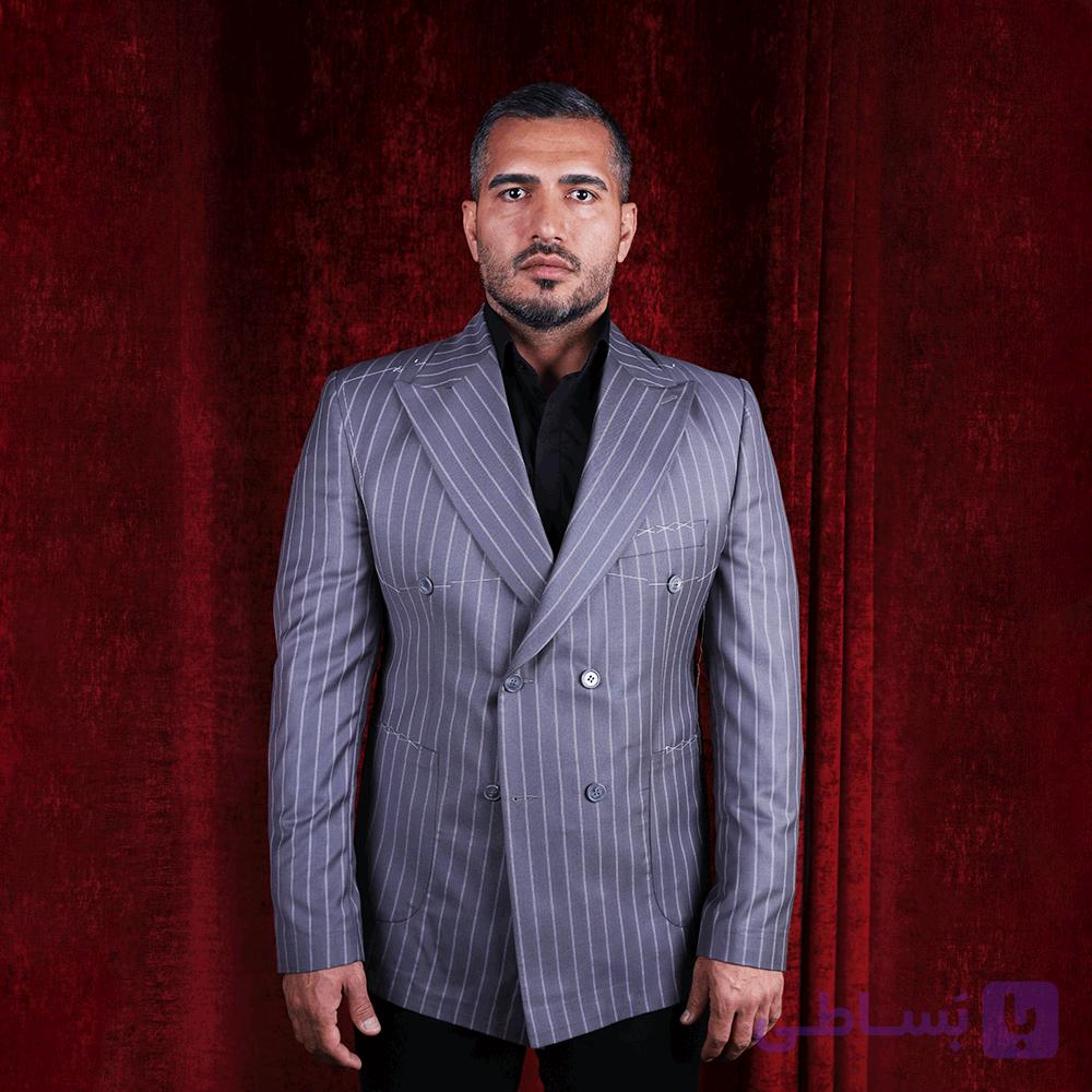کت مردانه دابل برست طوسی راهدار جیب رو — تصویر 1