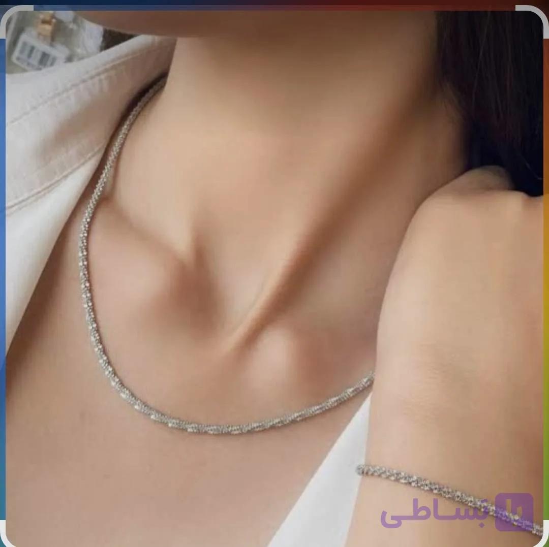 نیمست گردنبند و دستبند خاویاری آبکاری نقره