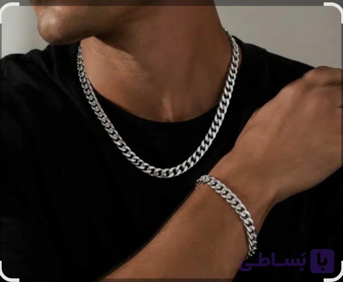 ست دست بند و گردنبند استیل کارتیه مردانه