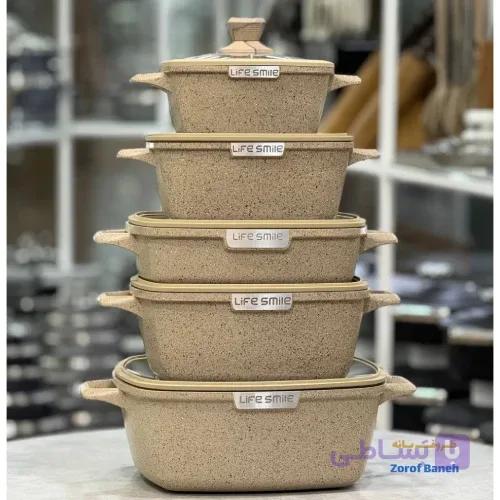 سرویس قابلمه 10 پارچ مربع لایف اسمایل SPHM-S-GL-10BEIGE — تصویر 1