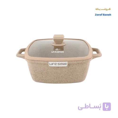 قابلمه مربع گرانیتی لایف اسمایل SPHM-S-28P-BEIGE سایز 28 — تصویر 1