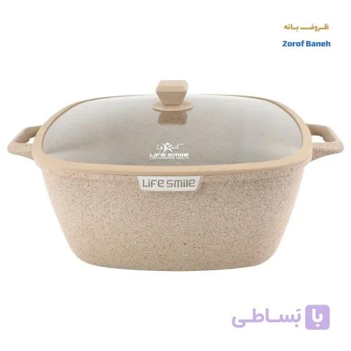 قابلمه مربع گرانیتی لایف اسمایل SPHM-S-40P-BEIGE سایز 40 — تصویر 1