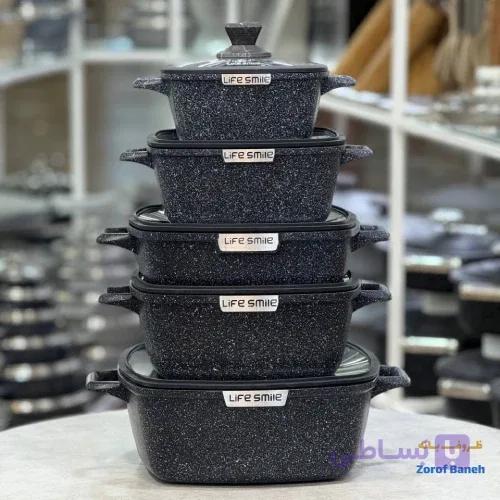 سرویس قابلمه 10 پارچ مربع لایف اسمایل SPHM-S-GL-10BLACK — تصویر 1