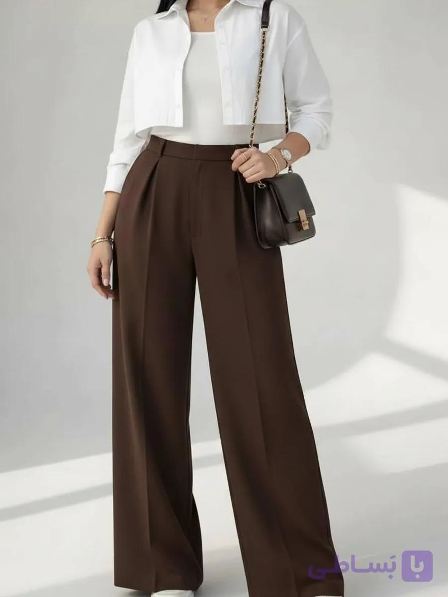شلوار بگ زنانه پارچه کرپ گرم بالا /سایز بندی L XL 2XL 3XL / پشت کش کیفیت تضمینی