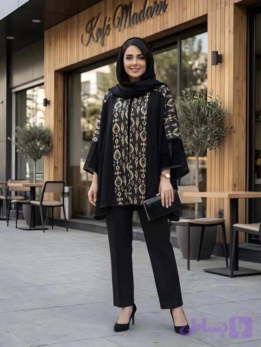 مانتو پانچ زنانه /پارچه شانتون همراه گیپور اعلا / کد 0458 / سایز 38 تا 56