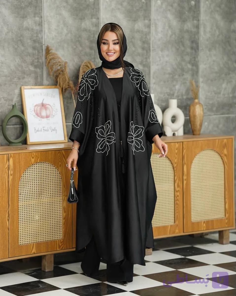 عبا اماراتی مدل صدف/ ساتن زارا ترک / جواهردوزی شده /سایز 40 تا 60 کیفیت تضمینی