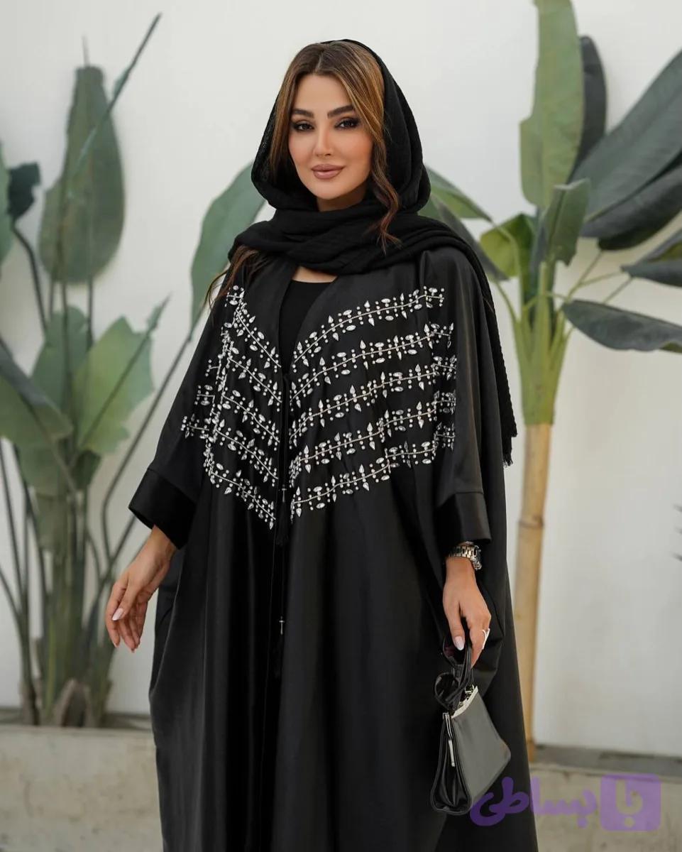 عبای مجلسی زنانه / پارچه ساتن زارا ترک / مدل السا / مناسب ۴۰ تا ۶۰ تضمین اصالت