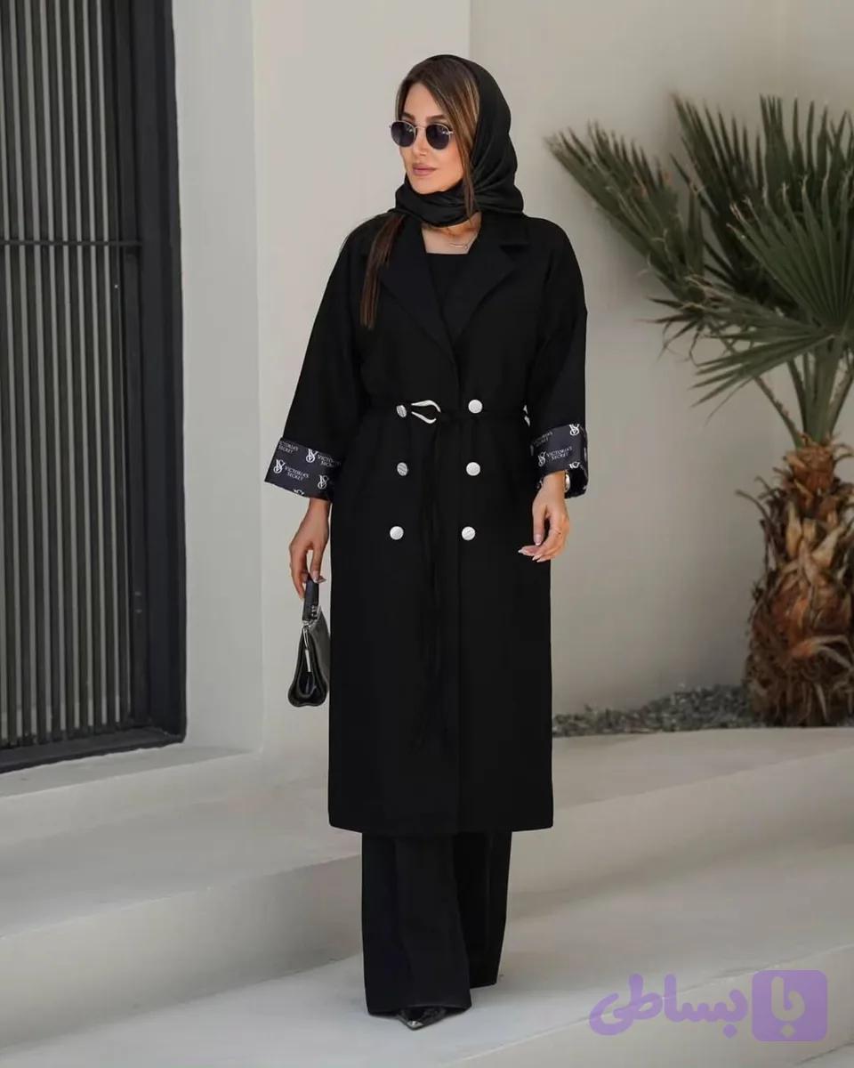 مانتو بلند زنانه با خرجکار ساتن ژاپن / پارچه کرپ حصیری / مناسب ۴۰ تا 50 کیفیت تضمینی