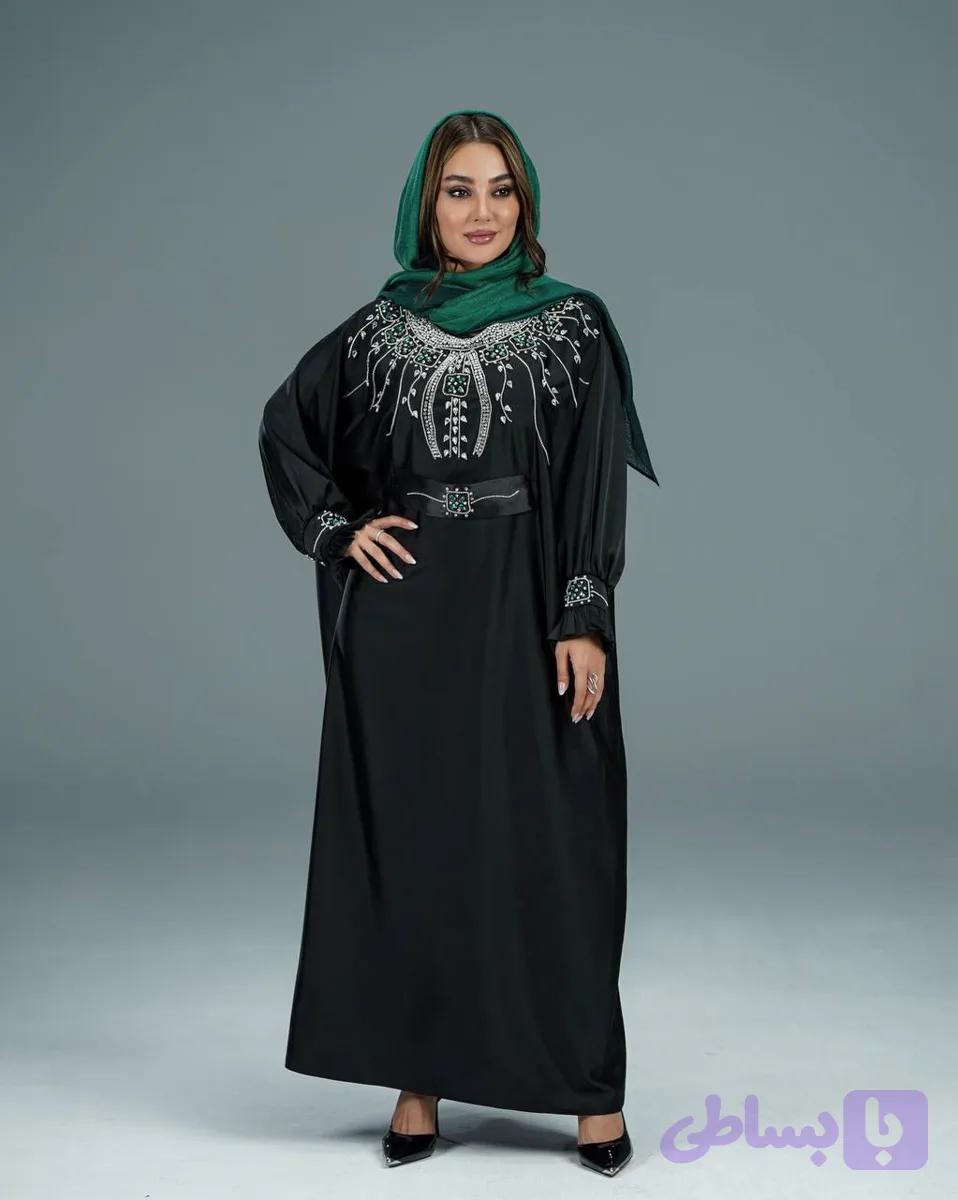 عبای جلو بسته زنانه / مدل نیاز پارچه ساتن زارا ترک/ جواهر دوزی شده کار دست تضمین اصالت