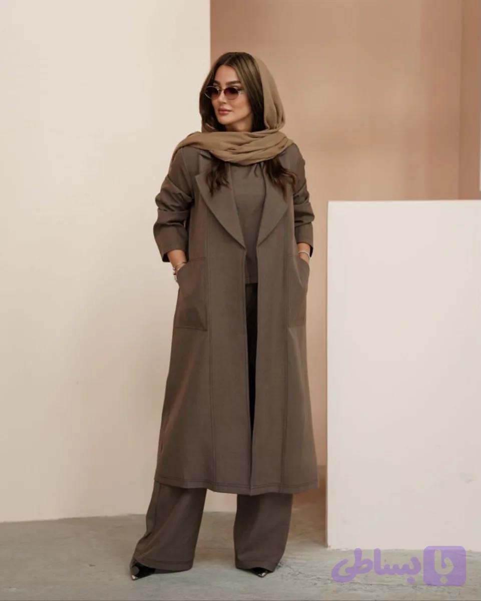 ست سه تیکه مانتو شلوار و تاپ / مدل پرنسس پارچه بزایاق/ مناسب ۳۸ تا ۴۸ کیفیت تضمینی