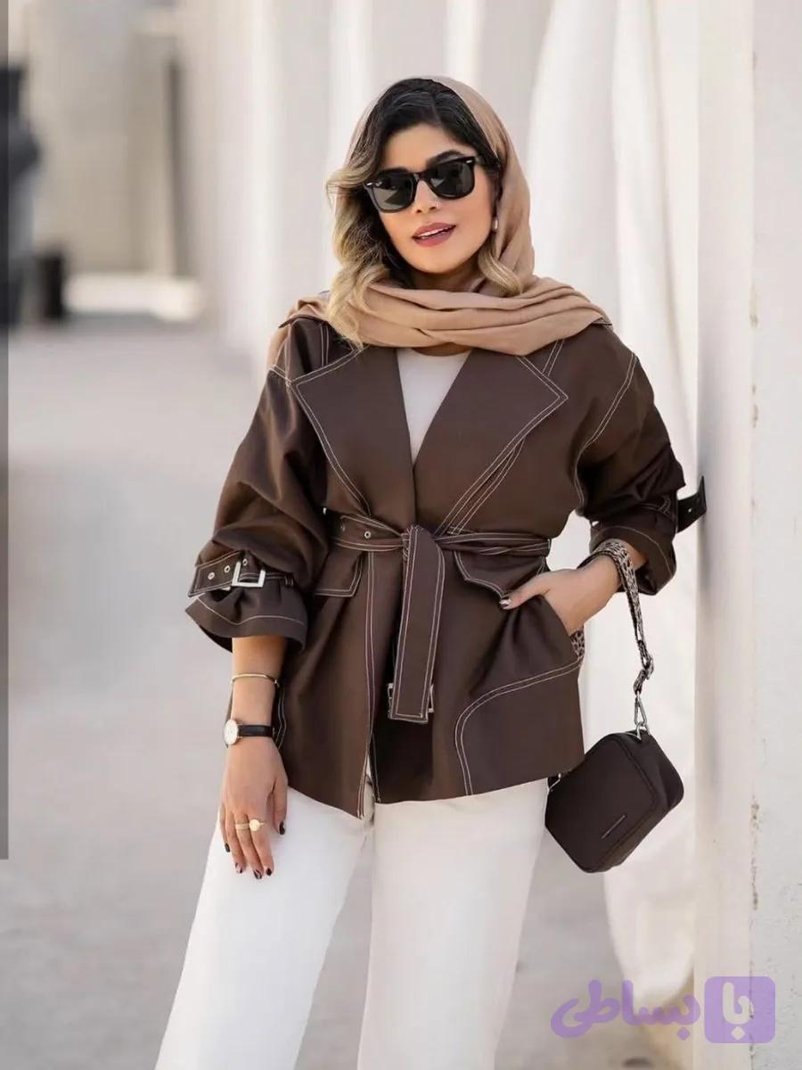 بارونی زنانه مدل ساناز / پارچه کتان TC / سایز 1و2 ۳۸ تا ۴۸ کیفیت تضمینی