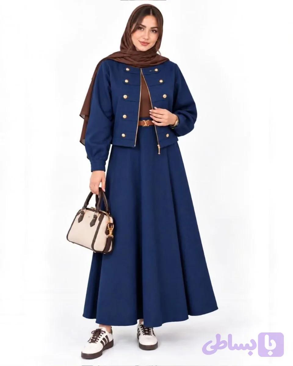 کت و دامن مدل ژوزفین / پارچه کتان کج‌راه / مناسب ۳۶ تا ۴۴کیفیت تضمینی