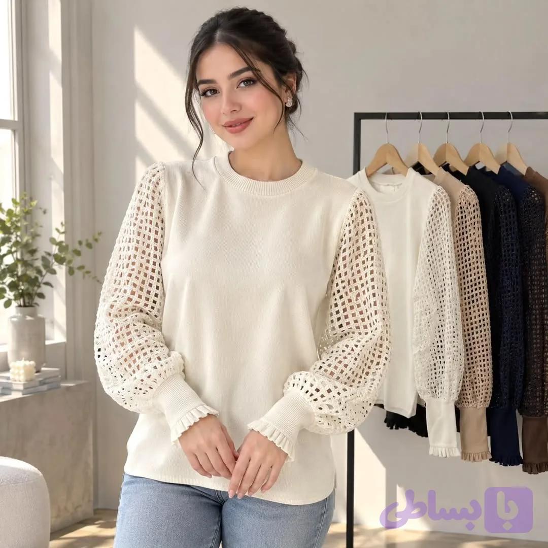 بلوز بلیز آستین توری یقه گرد / پارچه فنریپ پنبه کبریتی/ فری ۳۶ تا ۴۲ تا ابد ضمانت