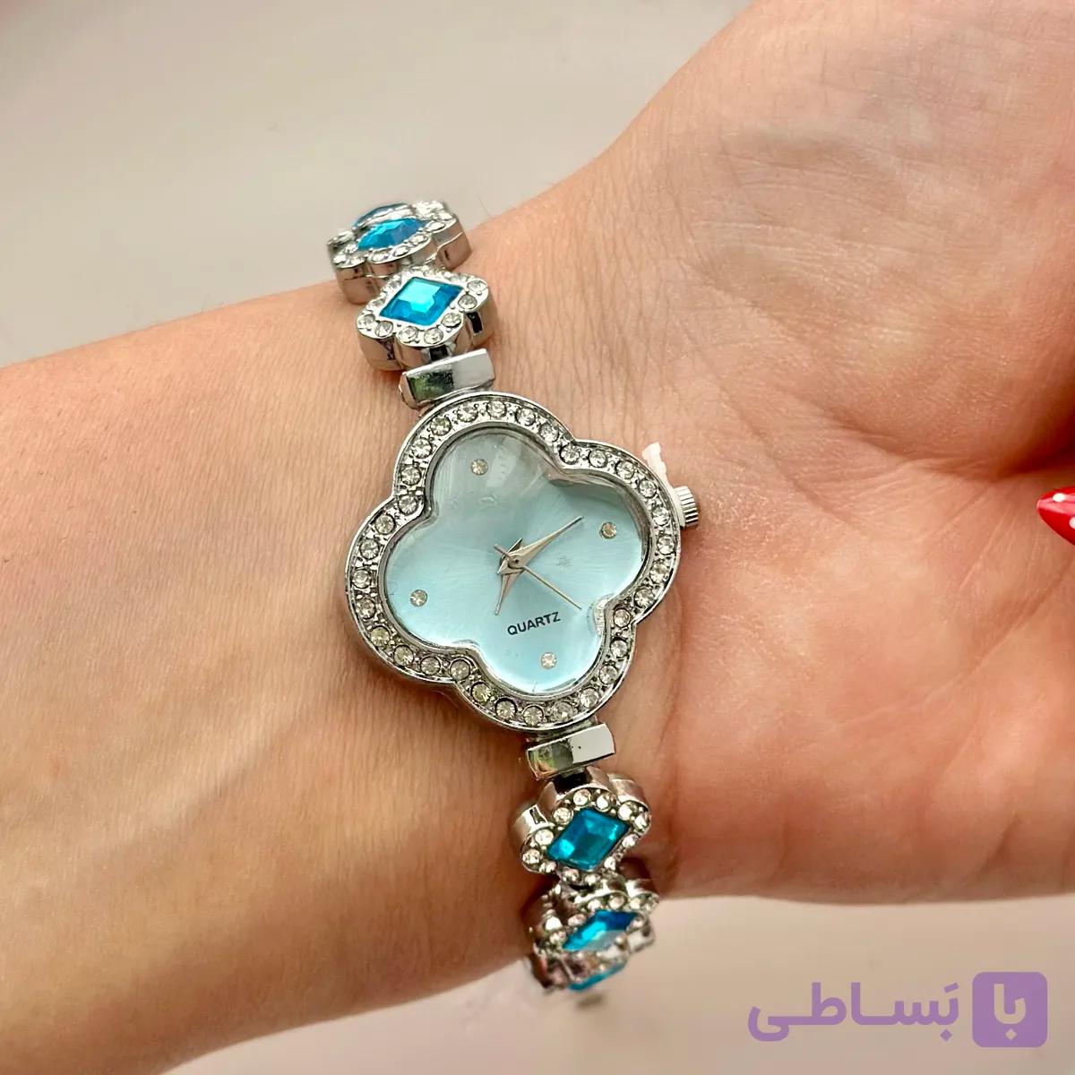 ساعت زنانه ونکلیف جواهری آبی اسمانی