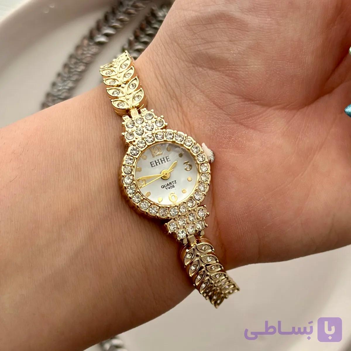ساعت زنانه جواهری صفحه ریز طلایی