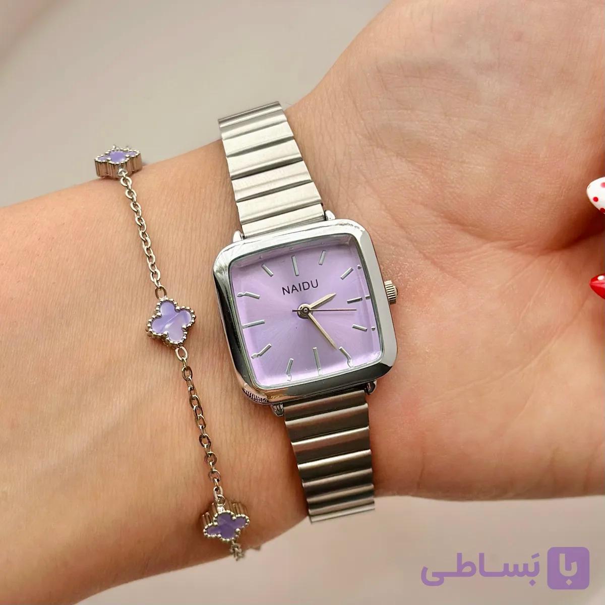 ساعت زنانه بندی ریلی صفحه یاسی