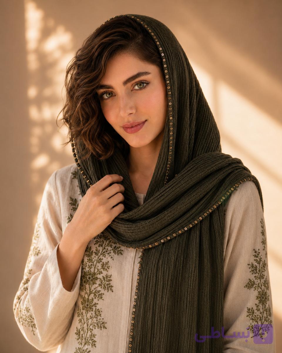 شال پلیسه حاشیه پولک دار وارداتی