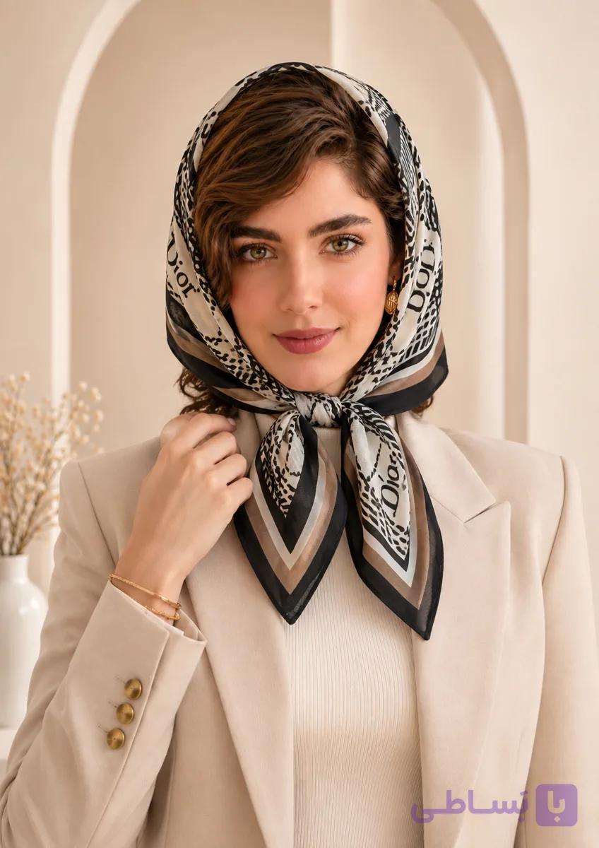 مینی اسکارف حریر کرپ طرح دیور