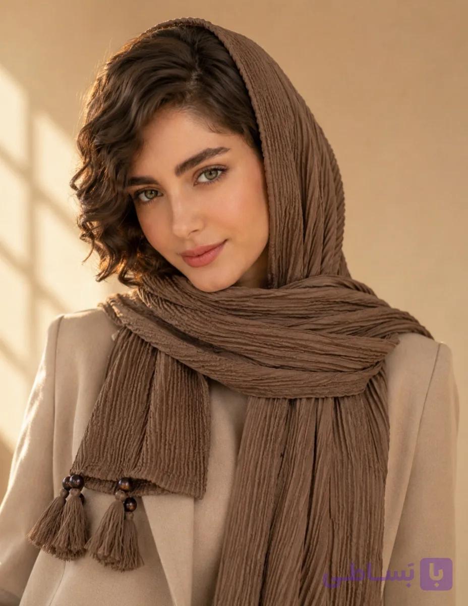 شال پلیسه منگوله چوبی وارداتی