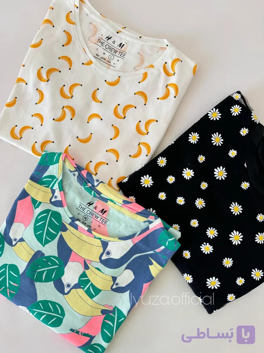 تیشرت وارداتی طرح فلامینگو وموزی h&m و بابونه