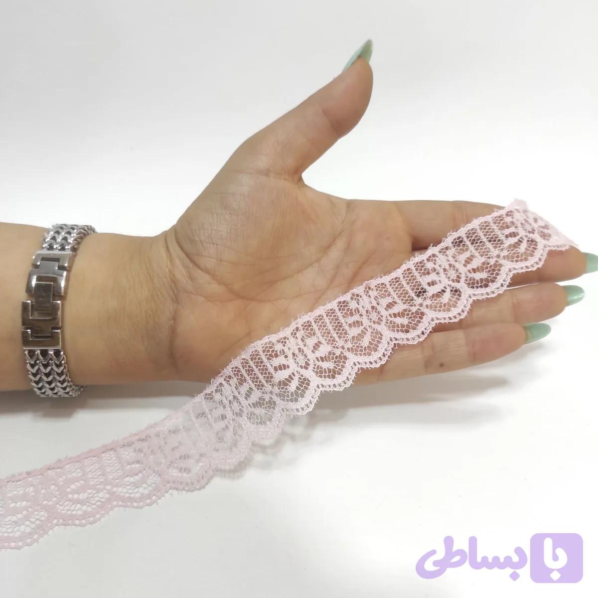 نوار یراق طرحدار گیپور رنگ صورتی کد8258