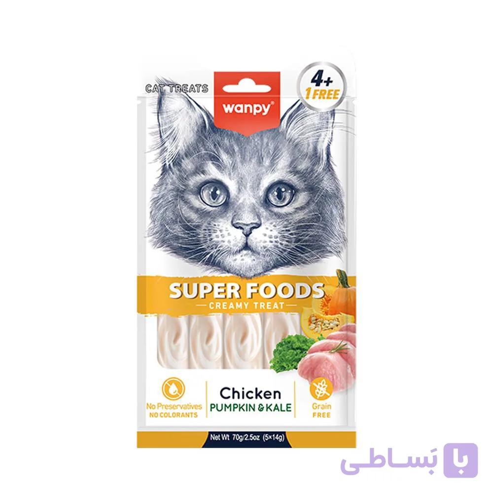 بستنی گربه ونپی مدل سوپر فود تک عددی با طعم مرغ، کدو حلوایی و کلم پیچ 14 گرم