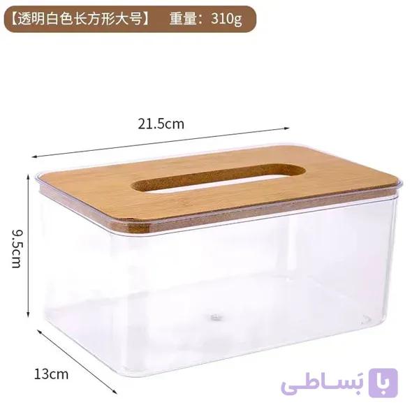 جای دستمال کاغذی شفاف مستطیلی با درب بامبو — تصویر 1