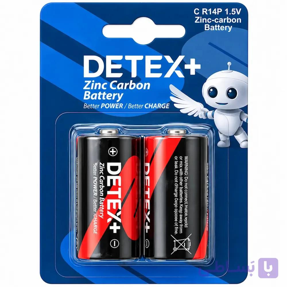 باتری زینک کربن سایز C دتکس پلاس Detex+ R14P (بسته ۲ عددی)