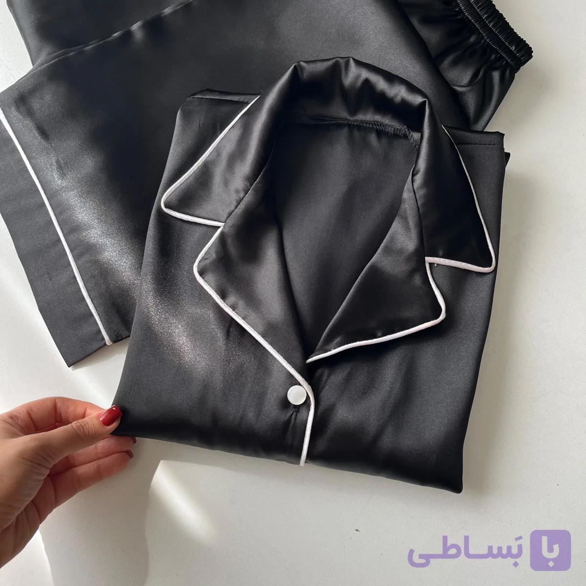 بلوز آستین کوتاه و شلوار ساتن رنگ مشکی — تصویر 1