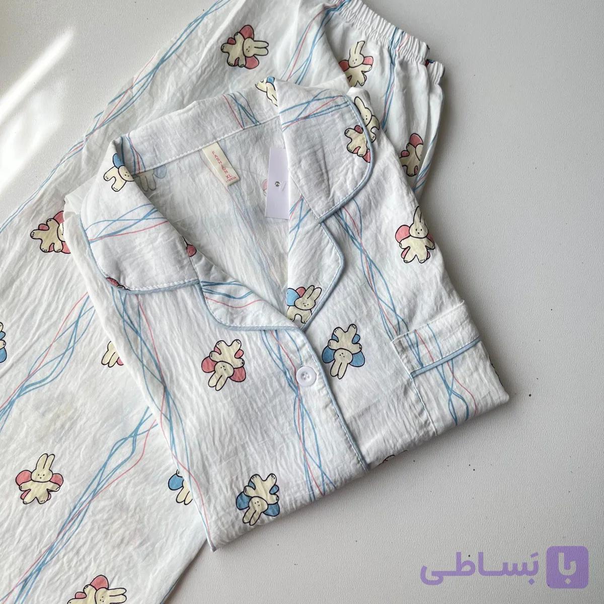 ست بلوز و شلوار راحتی موسلین طرح خرگوش بالدار — تصویر 1