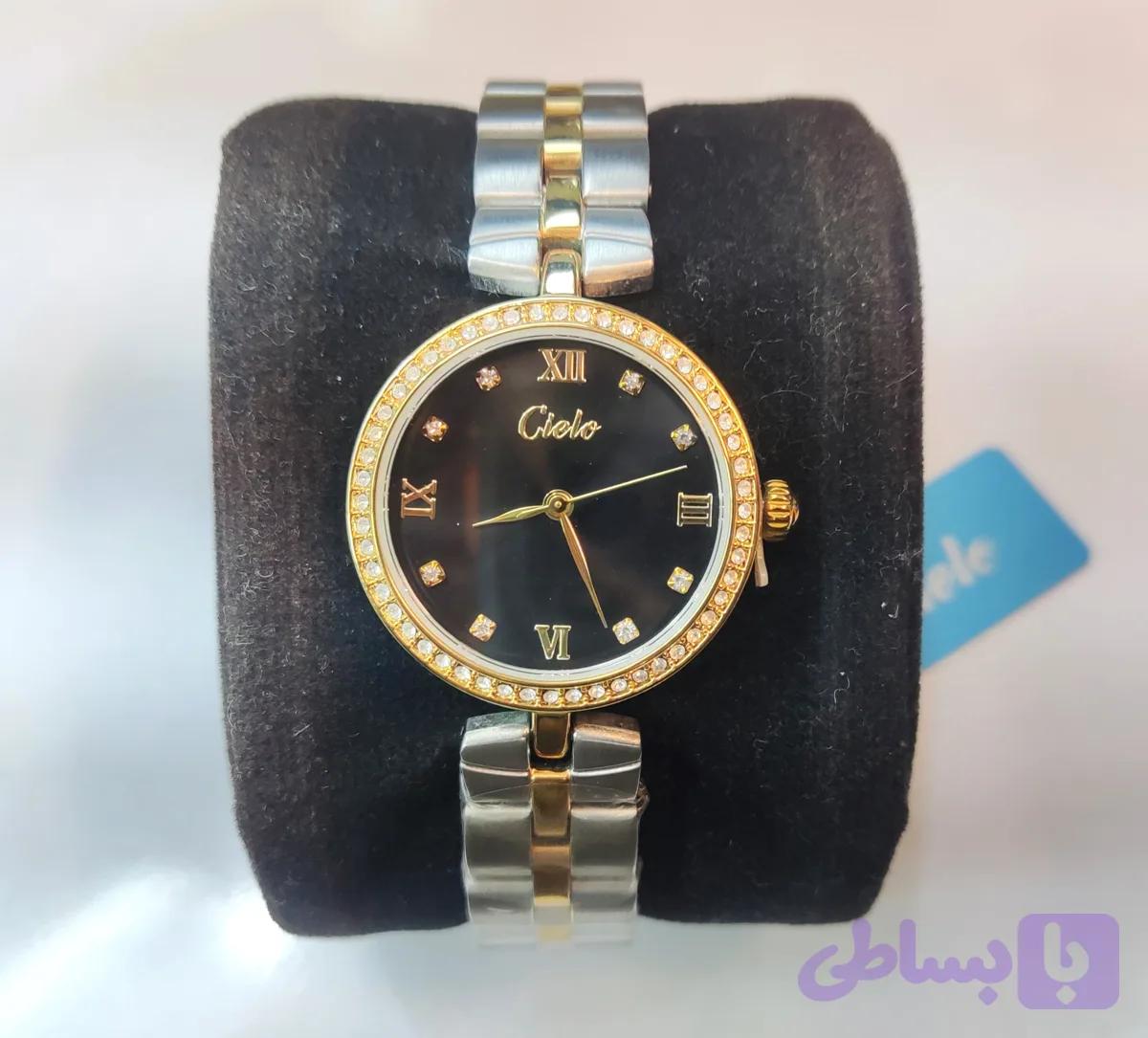 ساعت مچی مردانه CIELO سیلو فلزی کلاسیک قاب و بند طلایی استیل صفحه مشکی کد 1728