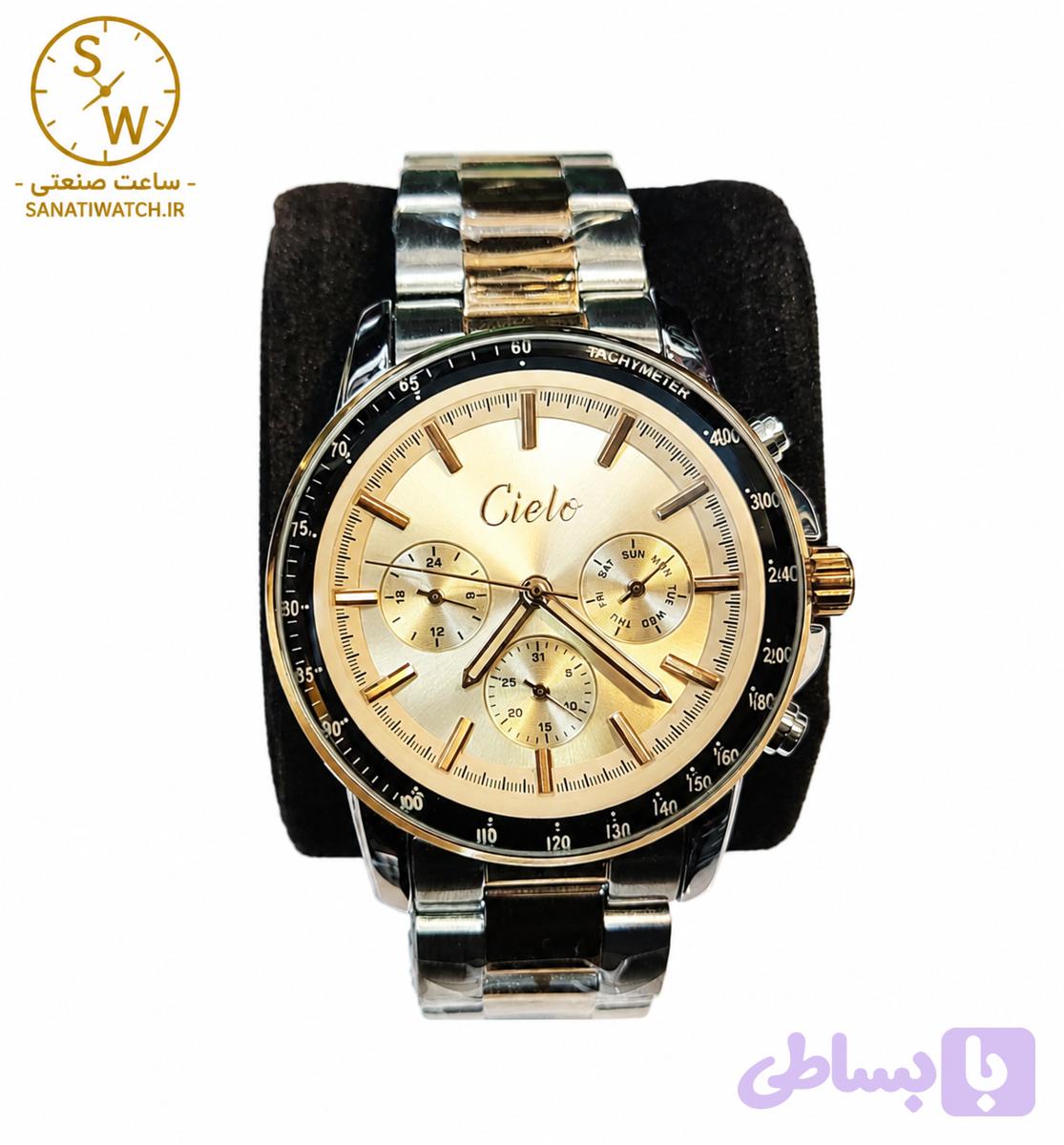 ساعت مچی مردانه CIELO سیلو فلزی سه موتور فعال فول تایم قاب و بند استیل رزگلد صفحه استیل شیشه رنگی رزگلد کد 1750