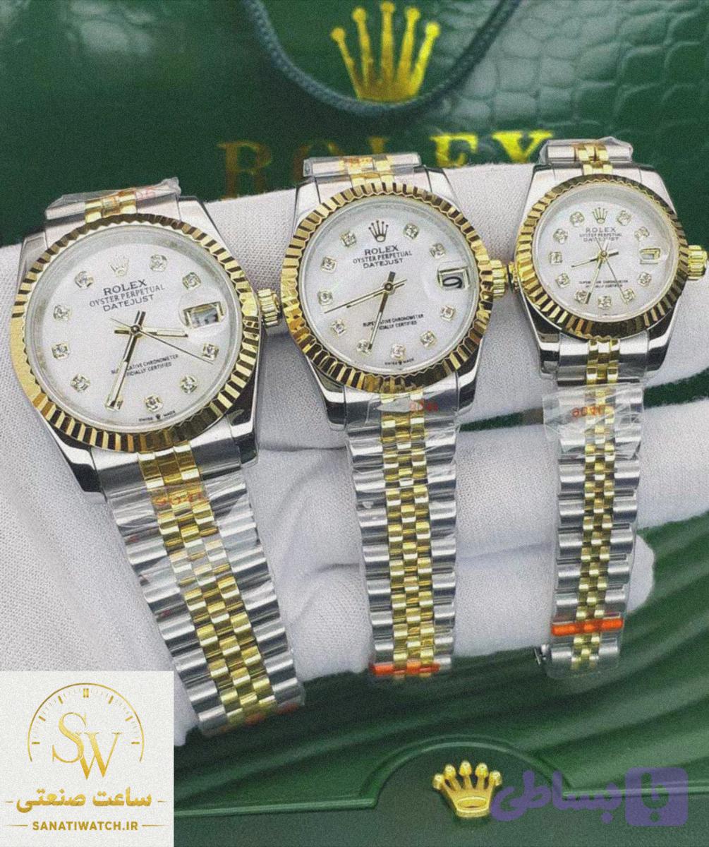 ساعت کلاسیک زنانه مردانه ROLEX رولکس موتور ژاپن رنگ ثابت ضد آب بند استیل توپر صفحه صدفی تقویم دار بند استیل طلایی