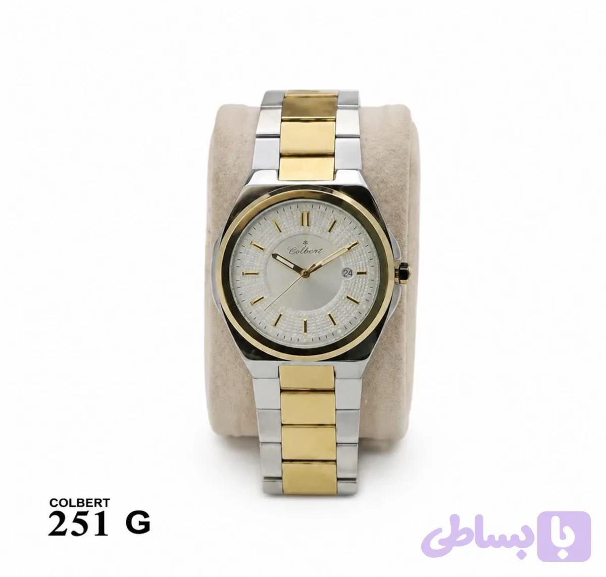 ساعت مچی مردانه COLBERT کلبرت کلاسیک دورنگ طلایی استیل صفحه طوسی کد 251