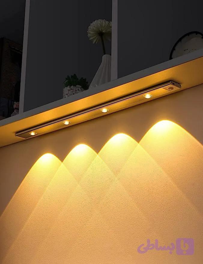چراغ زیر کابینتی شارژی سنسوردار LED بدنه مشکی | سه رنگ نور، شارژی USB و روشن شدن خودکار