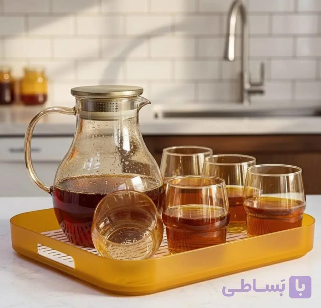 سرویس 8 پارچه پارچ و لیوان بلور درجه ۱