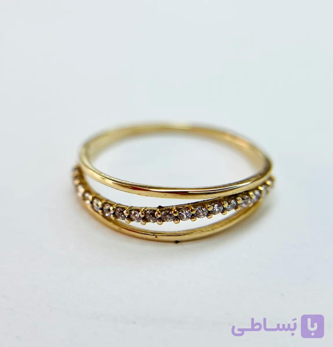 انگشتر سه رج وسط نگین دار - خرید طلا آنلاین با کمترین اجرت