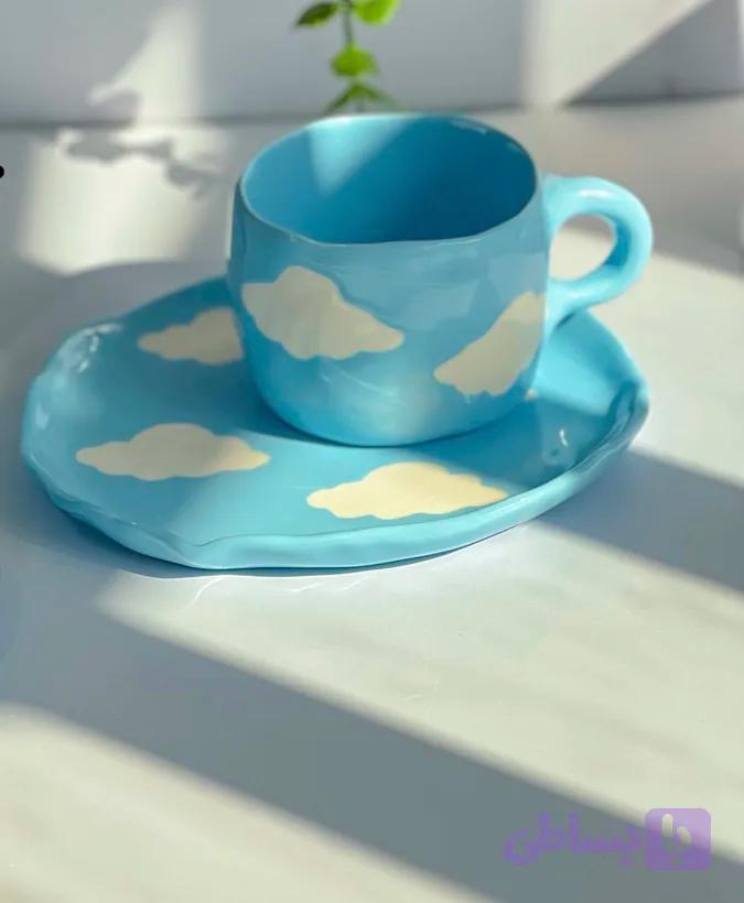 ست فنجون و بشقاب ابرک☁️🫧🩵